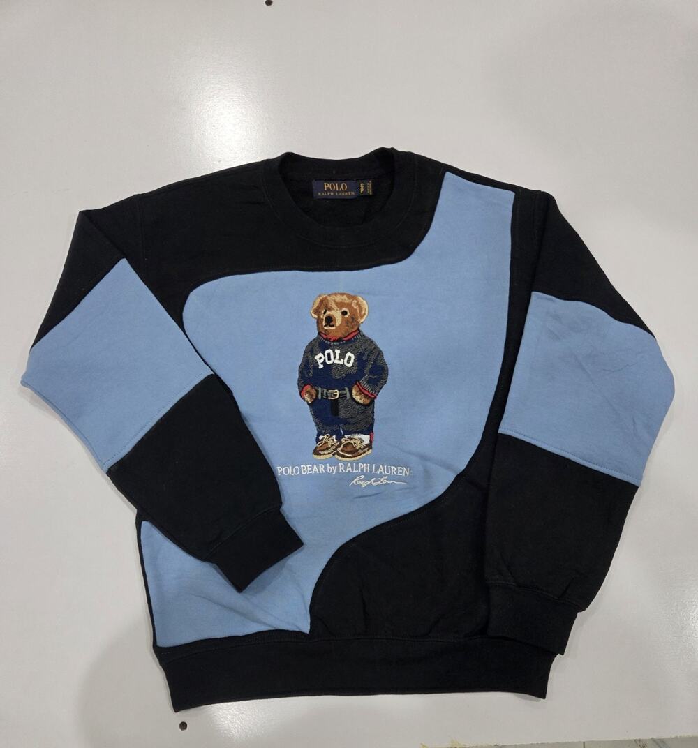 Vintage Polo Reworked Sweatshirt – Unique Upcycled Panelled Jumper – Size S